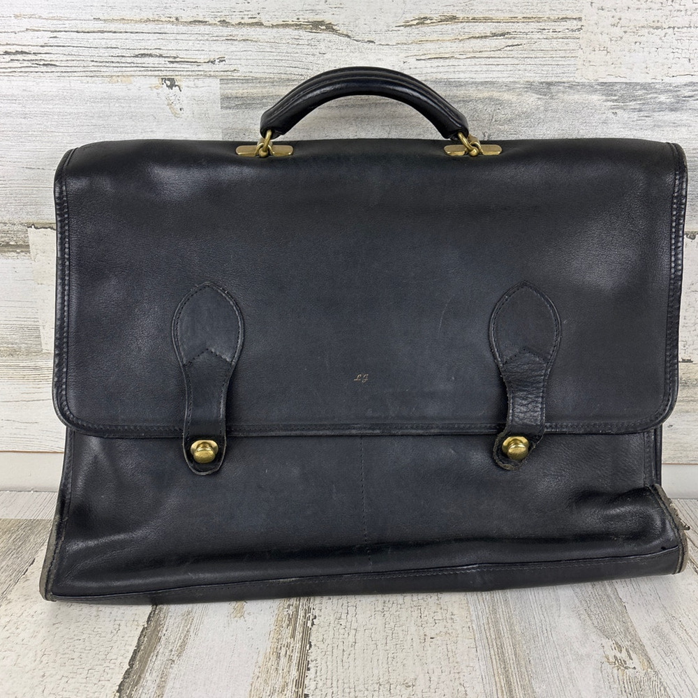 Schlesinger Mens Vintage Black Cowhide Leather Briefcase Messenger Bag Rare